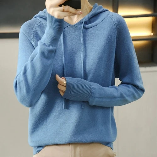 Women Sweater 2025 Autumn Winter Hooded Pullovers Long Sleeve Bottoming Shirts Loose Knitted Jumpers Solid Casual Ladies Sweater