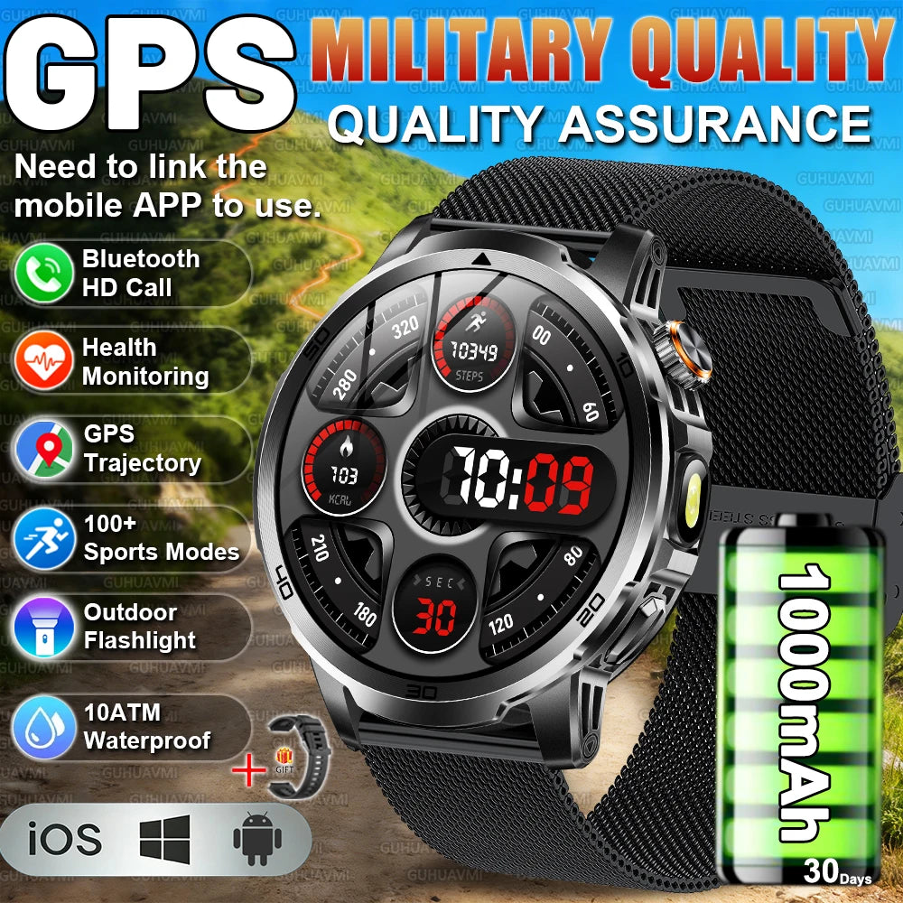 2026 New outdoor Smart watch Men 1.85 Inch AMOLED On Display 1000mAh Battery BT Call Heart Rate SpO2 Fitness Tracker Wristband