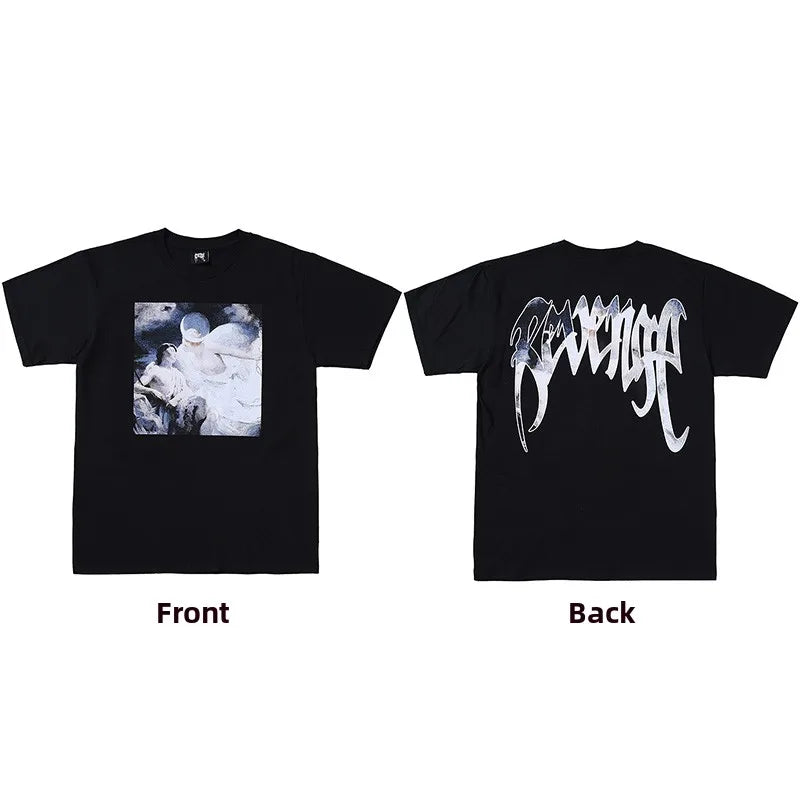 Dark Reflective Skull Bones Tee Short Sleeve Men's T-shirt Street Style Revenge Theme Youth Fashion Casual round Neck