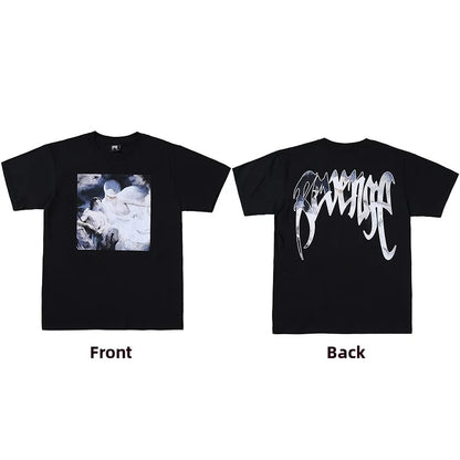 Dark Reflective Skull Bones Tee Short Sleeve Men's T-shirt Street Style Revenge Theme Youth Fashion Casual round Neck