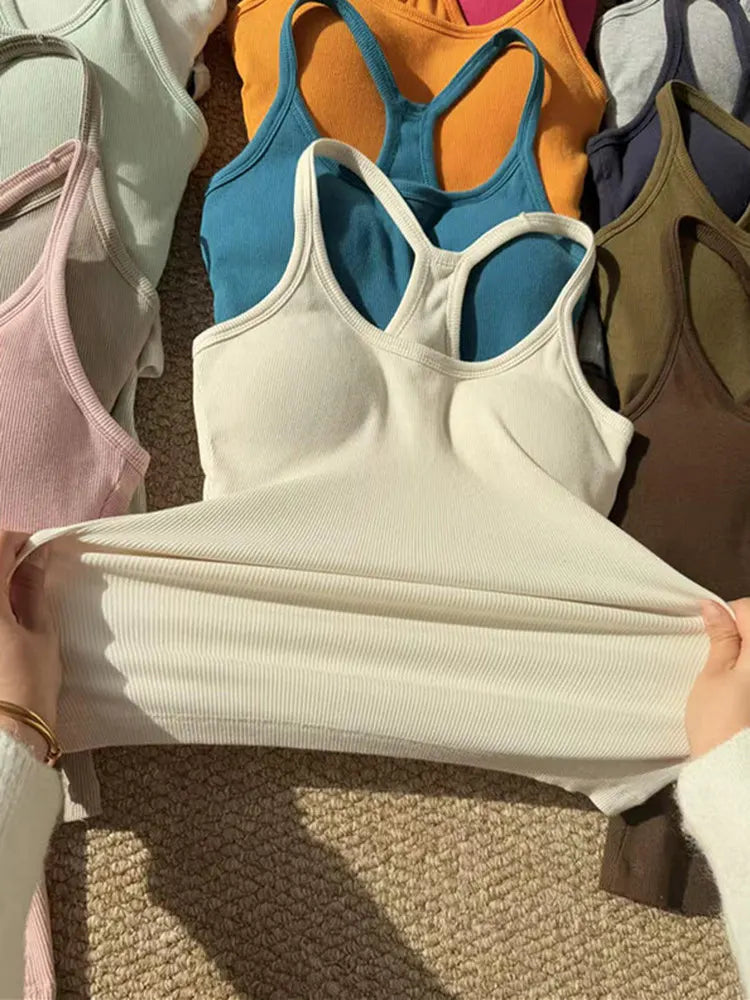 Dopamine  Sporty Fitness Women's Tank Top with Chest Pad Outdoor Style round Neck Backless Vest Casual Daily Wear