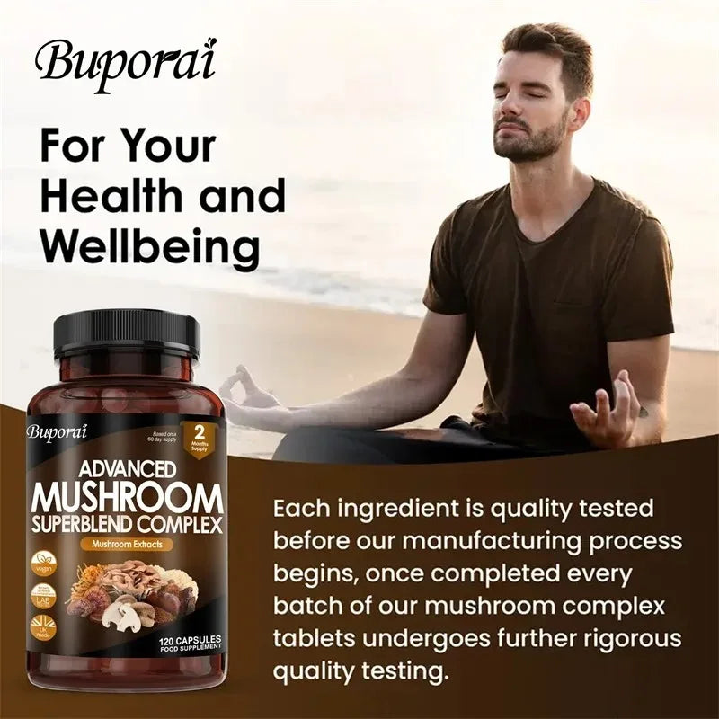 Mushroom Super Blend Complex - Brain Nervous System Health and Memory Supplements Immunity Sleep Energy Mood Support