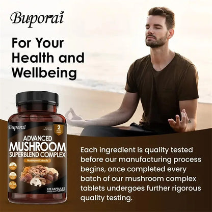 Mushroom Super Blend Complex - Brain Nervous System Health and Memory Supplements Immunity Sleep Energy Mood Support