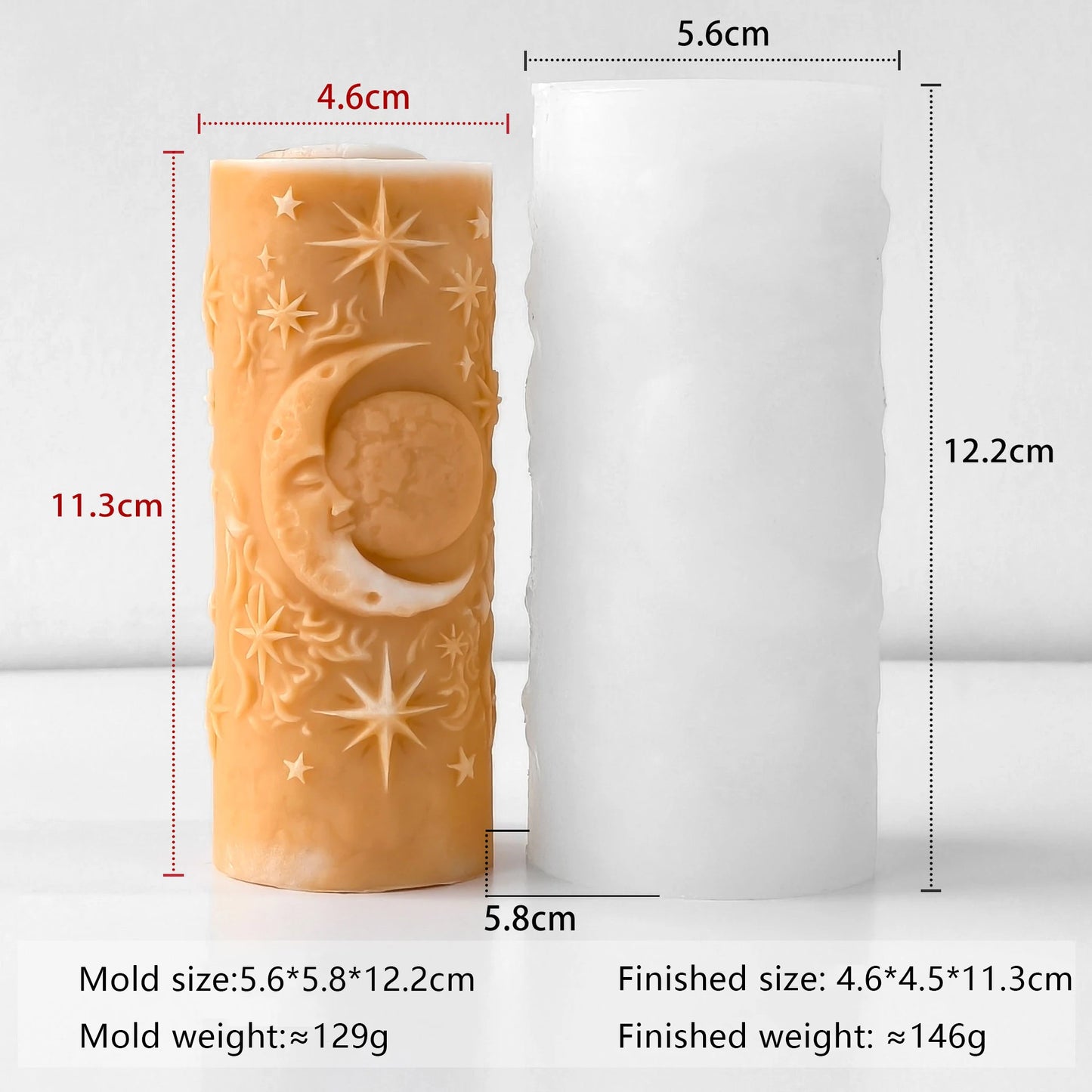 Star and Moon Pillar Candle Mold Celestial Cylinder Silicone Mold DIY Aromatherapy Wax Craft Home Decor Night Sky Theme