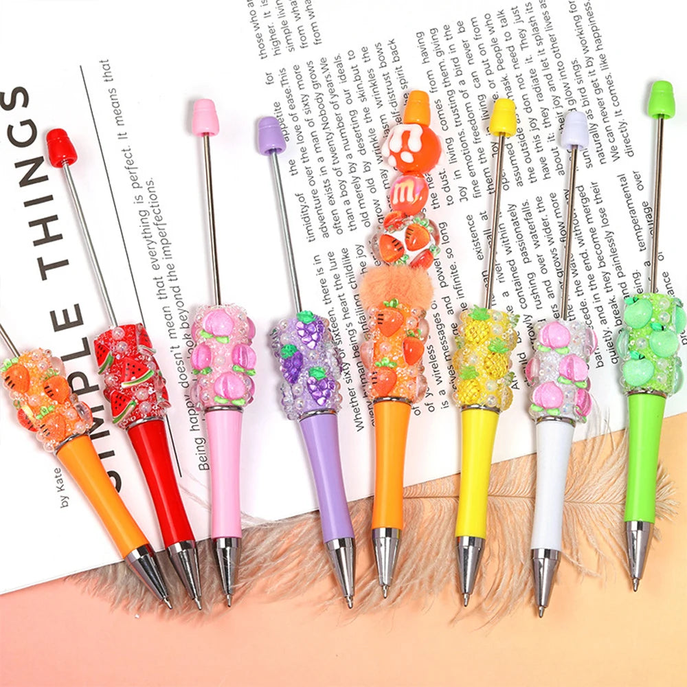 10-50Pcs DIY Bead Ballpoint Pen – Fruit Motif and Pearl Accents, Creativity Bead Pen for Journaling & Notes