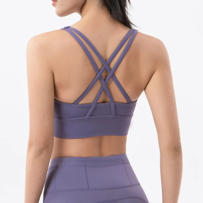 TRY TO BN Women Bra Yoga Sports Bralette Nylon Breathable Fitness Top Underwear Cross Sexy Back  Anti-Shake Gym Female Bras