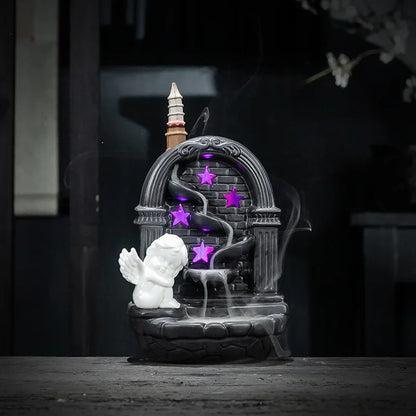 Y Beautiful Angel Backflow Incense Burner with LED RGB Light Smoke Waterfall Incense Base Living Room Home Decor Christmas Gift