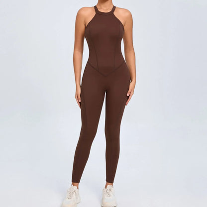 Sports Jumpsuit Woman Gym Sexy Long Jumpsuits One Pieces Fitness Overalls Sportswear Mono Mujer Coffee Body Women Clothes New