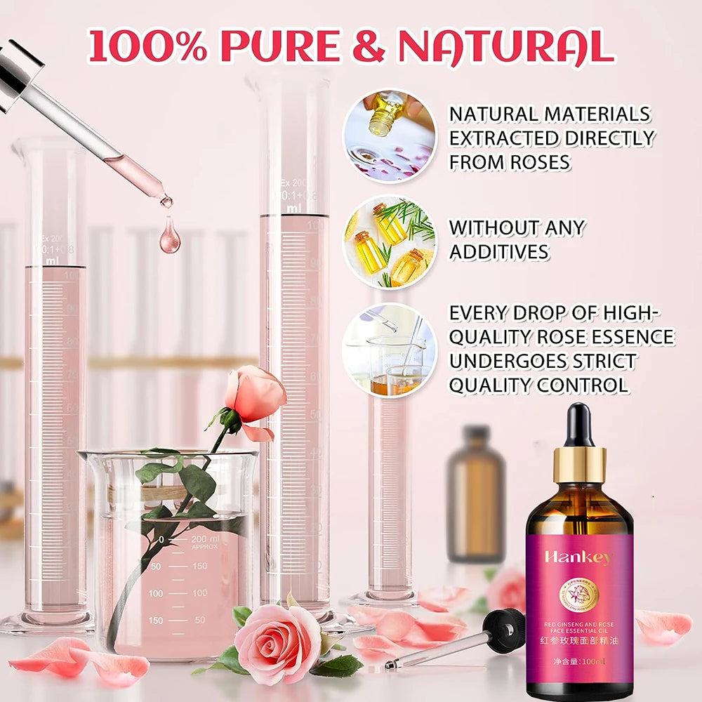 100ml Rose Oil For Face With Red Ginseng Extract Facial Serum Anti Aging Brighten Hydrat Firm & Reveal Radiant Skin