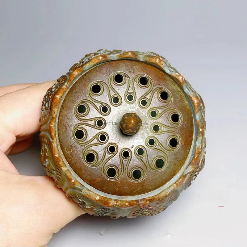 Antique Bronze Eight Auspicious Incense Burner Household Tea Ceremony Table Ornament Coil Incense Base Burn Aromatherapy Stove