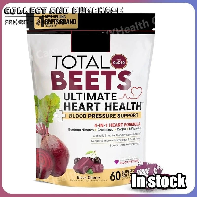 Beetroot Gummies with CoQ10, B Vitamins Grape Seed Extract Plant-Based Soft Chews Daily Energy Supplement