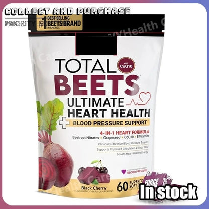 Beetroot Gummies with CoQ10, B Vitamins Grape Seed Extract Plant-Based Soft Chews Daily Energy Supplement