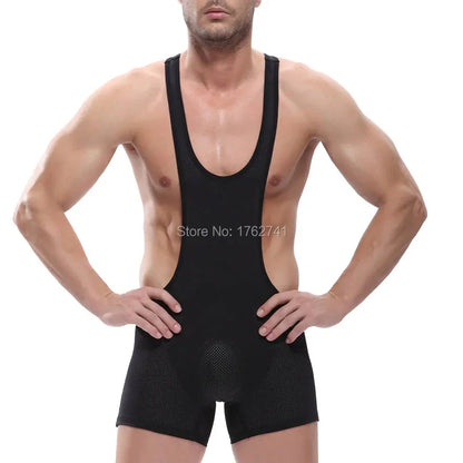 Mens Wrestling Singlet Leotards Stretchy Breathable Eyelets Underwear Jumpsuit Bodysuit