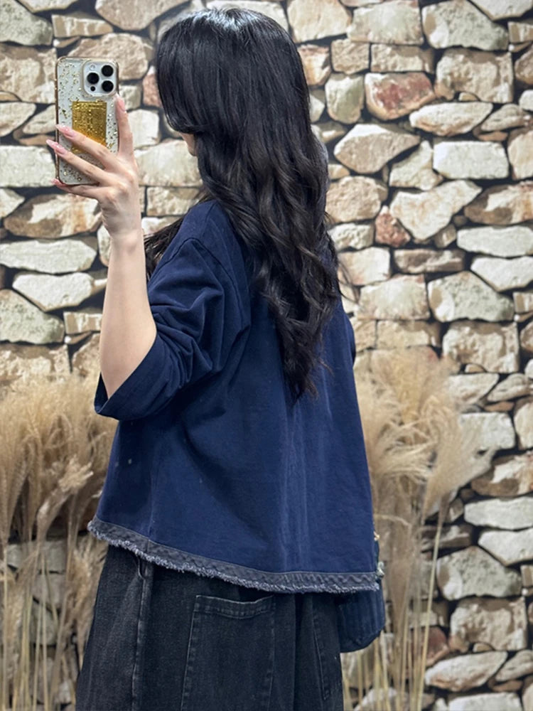 Amax LuluE Womens Fashion Korean Luxury Tops Ladies 2025 Autumn Leisure Vintage Tee Shirts Loose Cotton O Neck Fitness Clothing