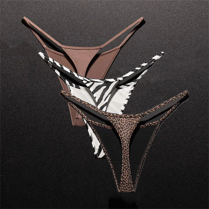 3PCS Sexy High Slit Transparent Mesh Thong Leopard Printed Fitness Female Hip Lifting G-strings Low Rise Seamless Mini Underwear