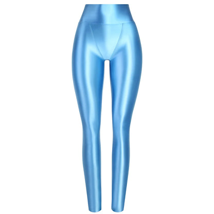 MJINM Sexy Glitter Soft Smooth High Waist Double-layered Small V-crotch Ankle-length Pants Yoga Fitness Gymnastic Tight Leggings