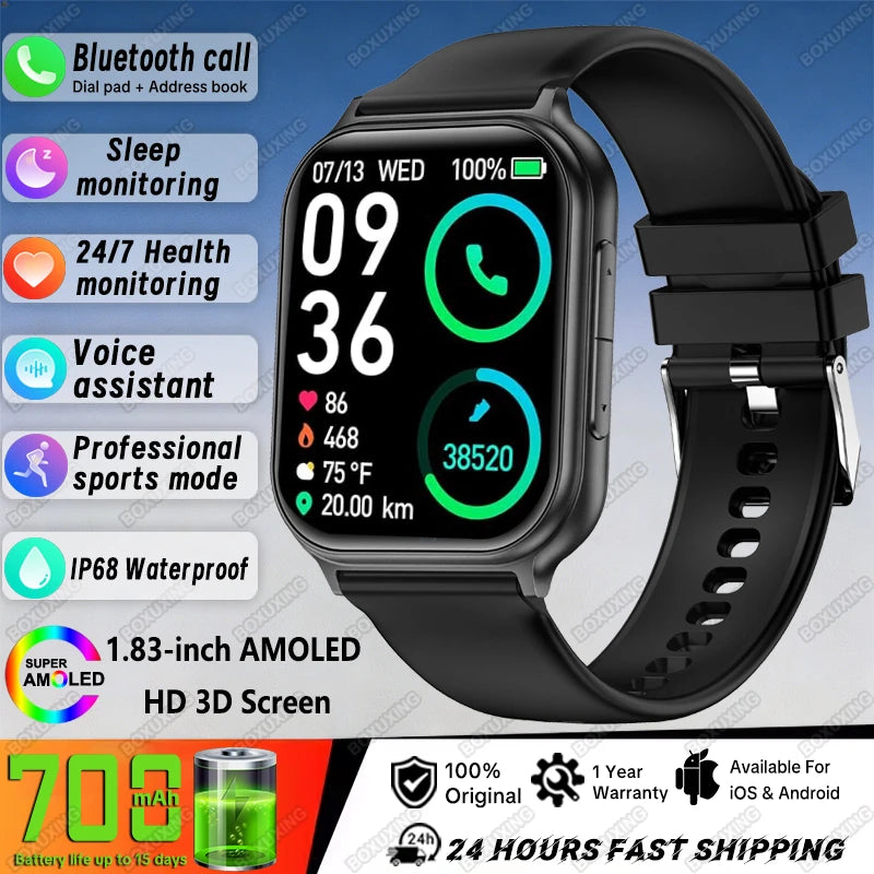 New BOXUXING Sports Smart Watch Men 700 mAh Battery Fitness Track IP68 Waterproof Heart Rate BT Call GPS Track Smartwatch Women