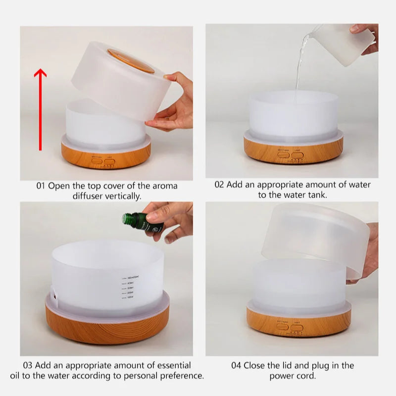 700ml Large Capacity Wood Grain Aromatherapy Humidifier Intelligent  Fog Aromatherapy Diffuser Colorful Night Light Air Purifie