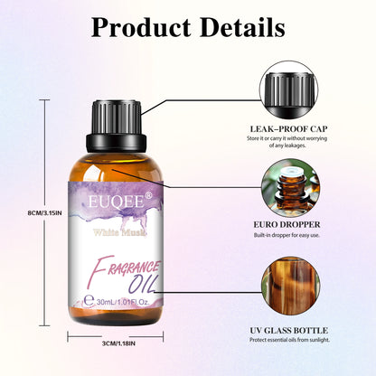 EUQEE Aromatic Fragrance Oil For Car Diffuser 30ml White Musk Angel Sea Breeze Coconut & Vanilla Amber Romance Aromatherapy Oil