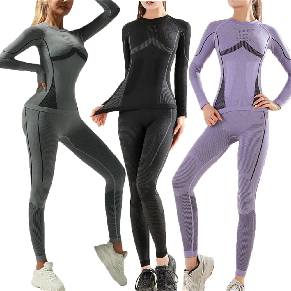 Seamless Thermal Underwear Set Ski Speedo Skiwear Training Clothing Sportswear Sweat Wicking Fitness Suit Winter Clothes Women