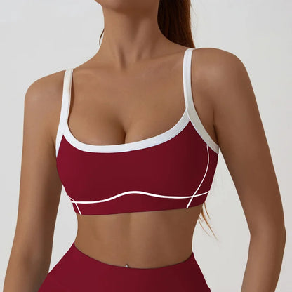 Nude High-elasticity Yoga Suit Contrasting Color Bra Halter Top Hip-lifting Fitness Line Shorts Pilates Sports Set