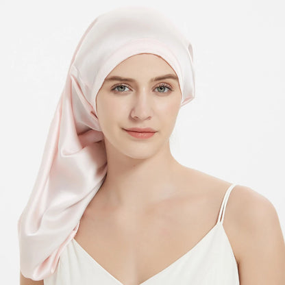100% Mulberry Silk Sleeping Cap Long Hair Night Silk Sleep Bonnet Cover for Women for Hair Care 60*33CM