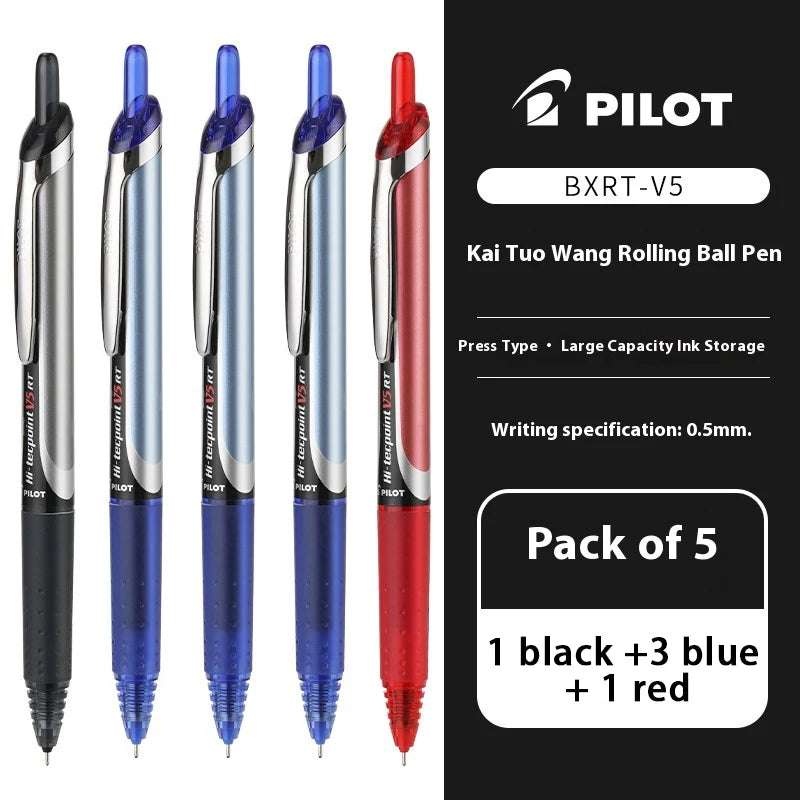 Japanese Pilot Gel Pen, BXRT-V5 0.5mm Metal Needle Tip Black Red Blue Ink,Premium Smooth&Precise for Signing,Exams,Journaling