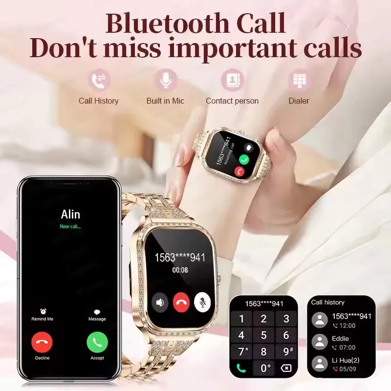 Fashion Rose Gold Smart Watch Women 1.75" HD Display Heart Rate Sports Fitness IP68 Waterproof BT Call Smartwatch For Lady Gifts