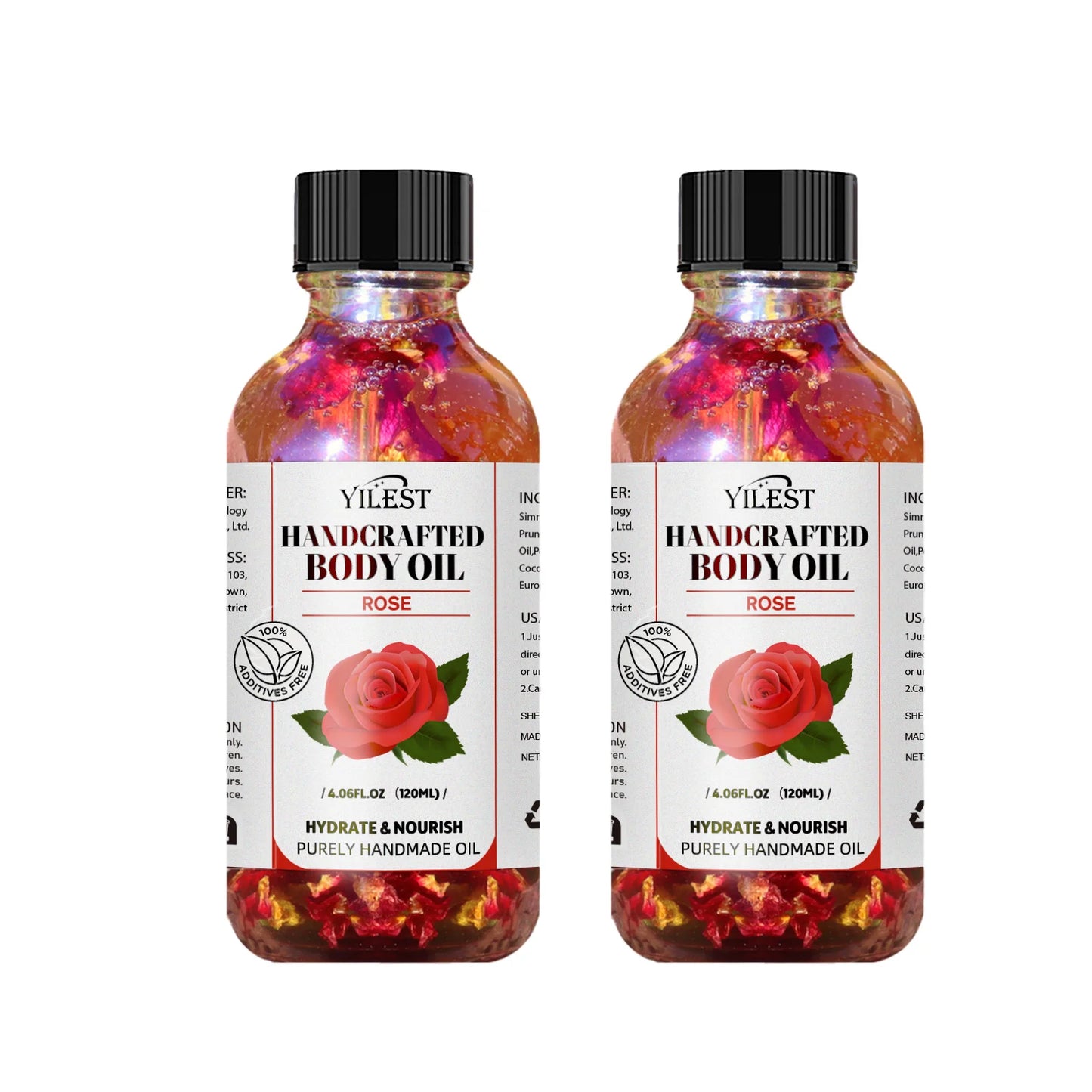 Handcrafted Rose Body Oil - 120ml Natural Blend for Dry Skin, with Jojoba & Sweet Almond Oil for Deep Hydration & Glowing Skin