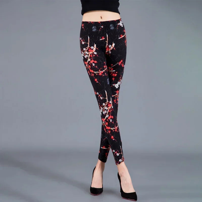 Women Floral Printed Exercise Colorful Peony Flower Female Elastic Leggins High Waist Pants Push Up Trousers Fitness Leggings