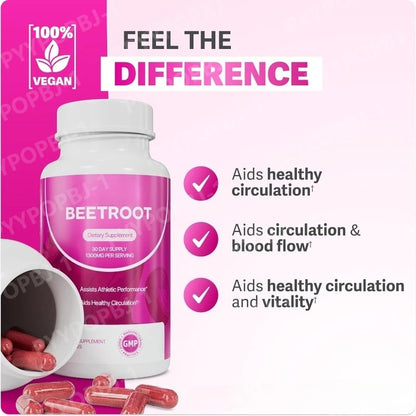 Organic Beet Root Capsules 1300mg Natural Beetroot Powder Supplement for Circulation Energy Support 60 Capsules