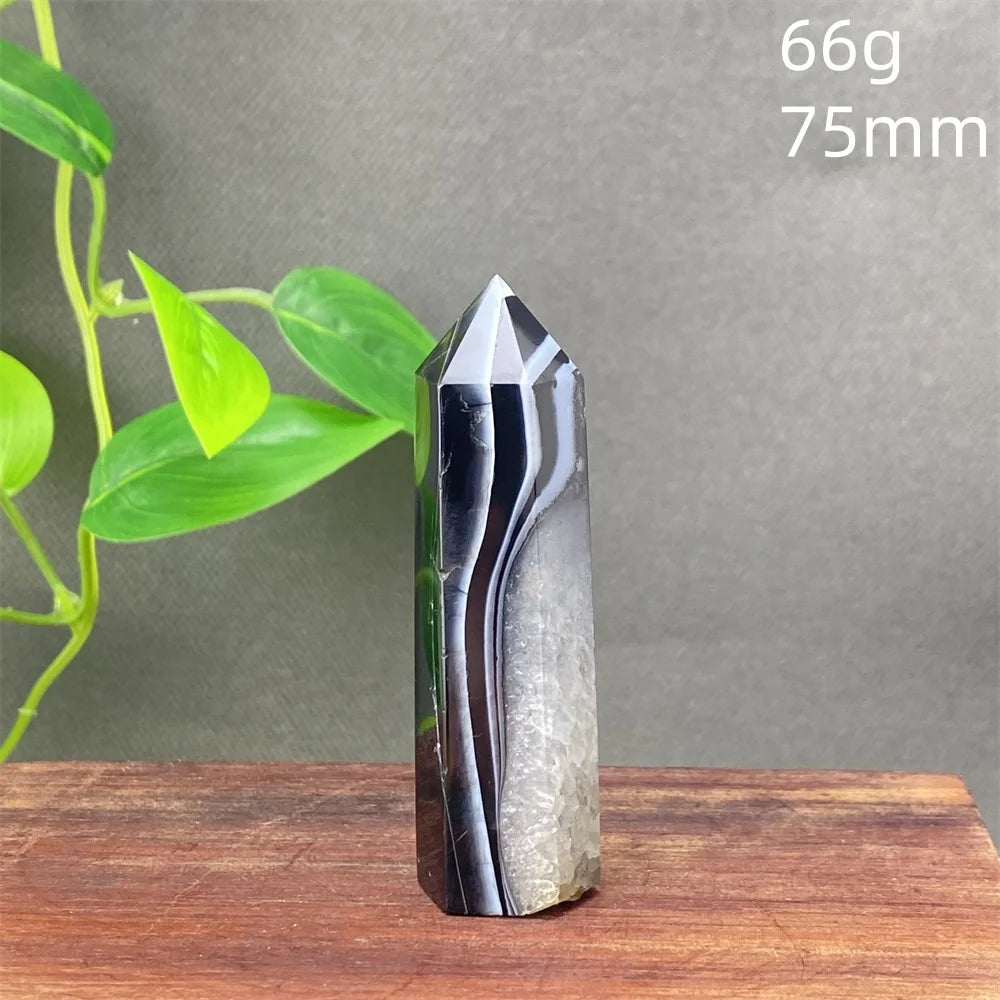 Black Agate Crystal Tower Natural Gem Obelisk Exquisite Home Decoration Ornament Rare Material for Relaxation And Energy