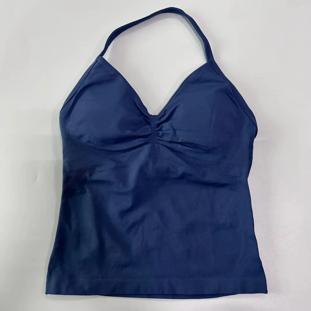 2Pcs Gym Set Women Backless Tank Tops High Waist Scrunch Seamless Shorts Gym Suit Fitness Clothes Activewear Workout Set