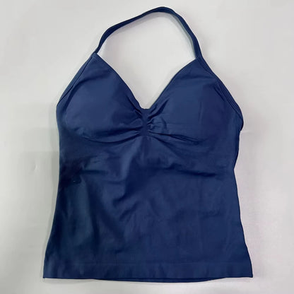 2Pcs Gym Set Women Backless Tank Tops High Waist Scrunch Seamless Shorts Gym Suit Fitness Clothes Activewear Workout Set