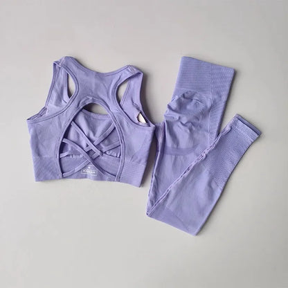 Women's yoga exercise set, cross belt backless sports bra paired with hip lifting and high waist yoga fitness pants
