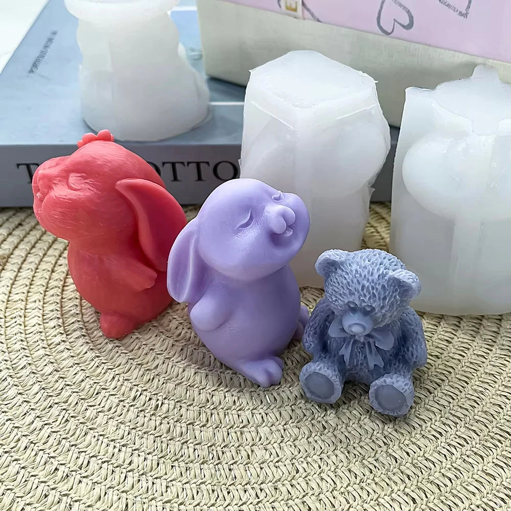 Easter Bunny Shape Molds Adorable Easter Bunny Aromatherapy Plaster Mold Smiling Rabbit Silicone Candle Molds