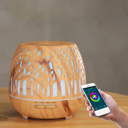 Tuya Smart 500ml Aromatherapy Essential Oil Diffuser Wood Grain Air Humidifier Aromatherapy Ultrasonic Remote Control Home Bedro