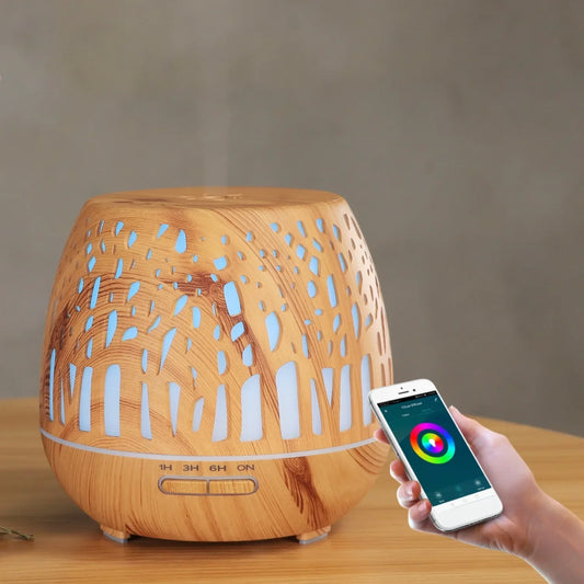 Tuya Smart 500ml Aromatherapy Essential Oil Diffuser Wood Grain Air Humidifier Aromatherapy Ultrasonic Remote Control Home Bedro