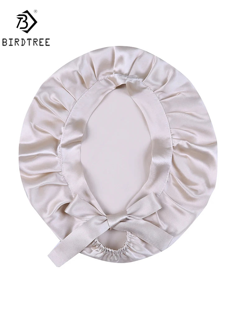 BirdTree 100% Real Silk Sleep Cap for Women, Hair Care Natural 19 Momme Silk Postpartum Hat, Night Bonnet with Tie T32101X