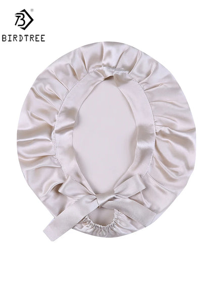 BirdTree 100% Real Silk Sleep Cap for Women, Hair Care Natural 19 Momme Silk Postpartum Hat, Night Bonnet with Tie T32101X