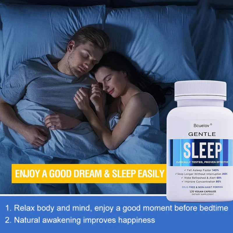 Bcuelov Natural Sleep Support Capsules - Non-Habit-Forming, Melatonin + GABA + Ashwagandha for Deeper Sleep & Relaxation