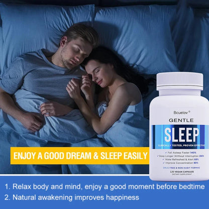 Bcuelov Natural Sleep Support Capsules - Non-Habit-Forming, Melatonin + GABA + Ashwagandha for Deeper Sleep & Relaxation