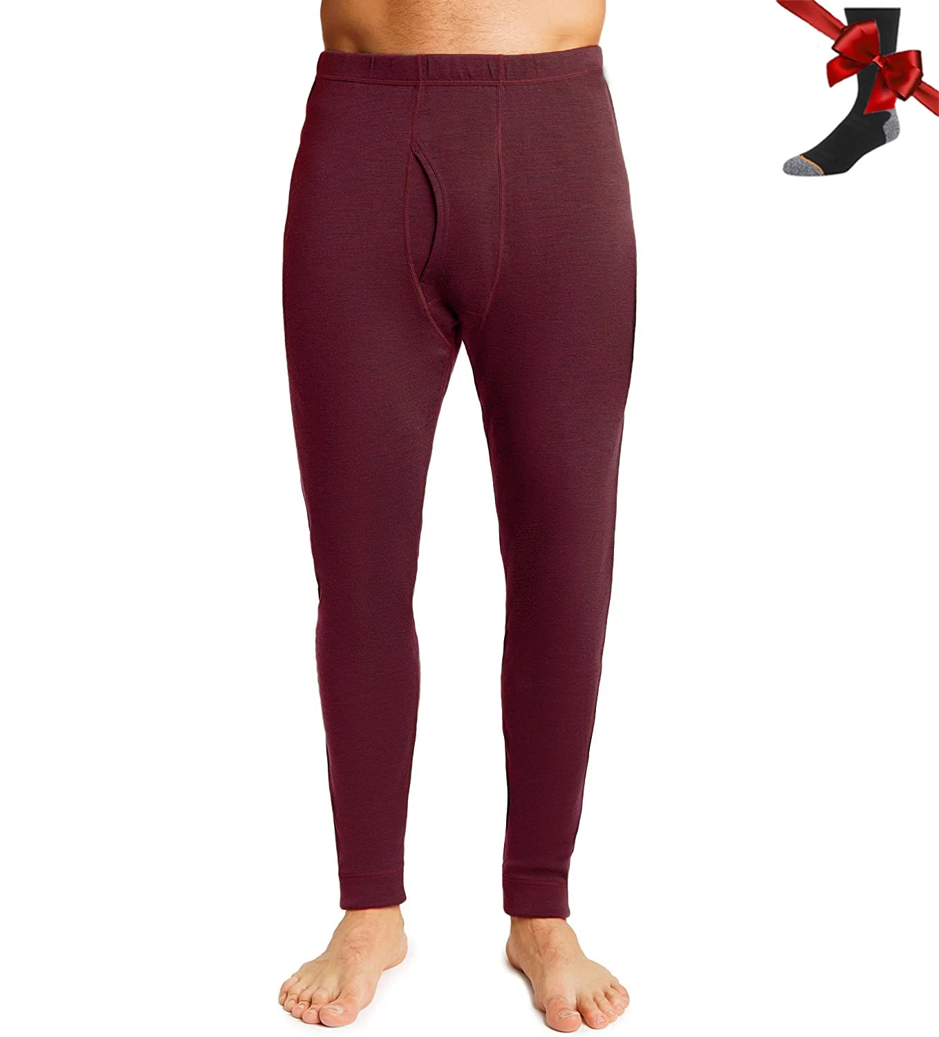 100% Merino Wool Men Base Layer Bottom Pants Merino Wool Thermal Underwear Pants Leggings Long Johns Warm Baselayer Bottom+Socks