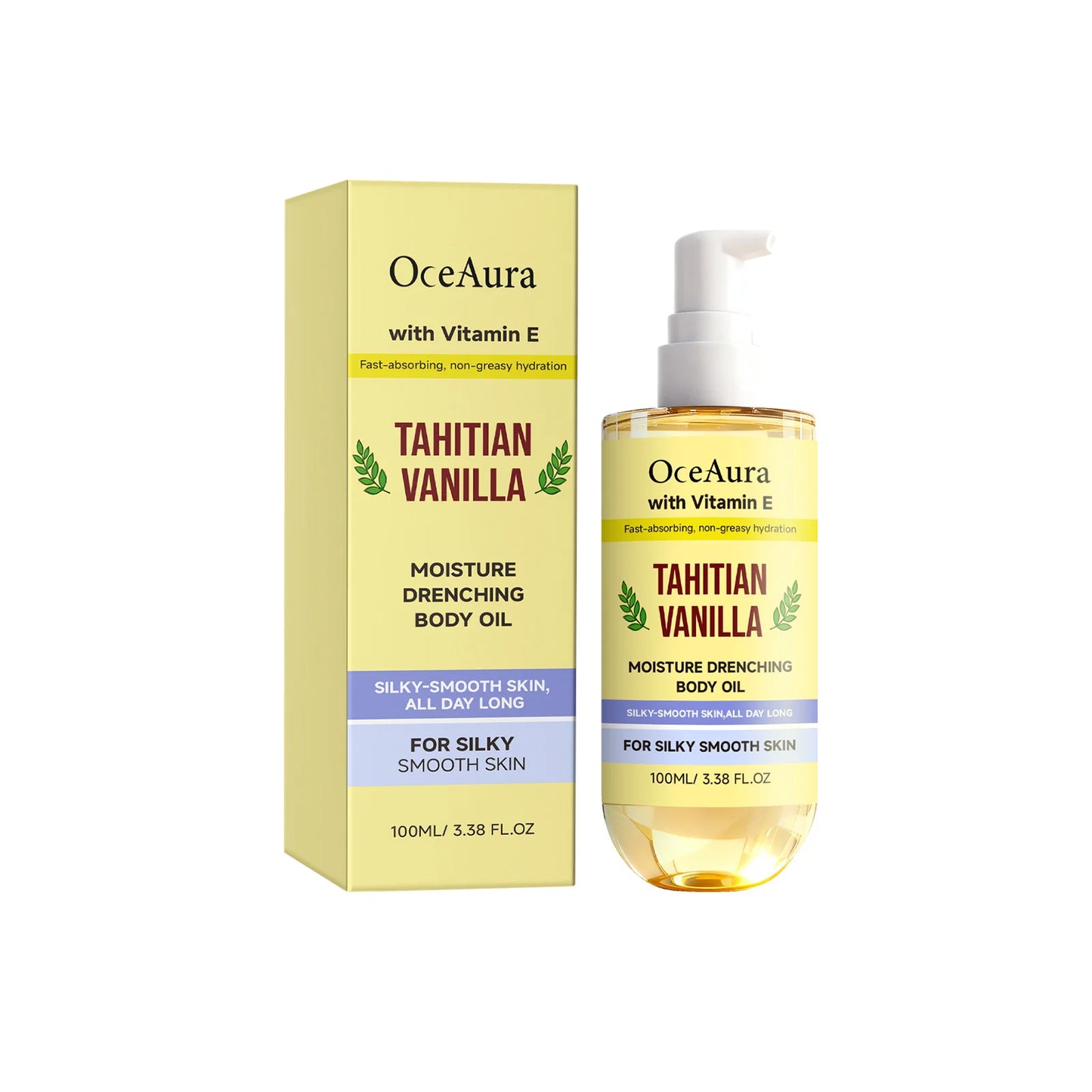OceAura Moisturizing Body Oil Vanilla Deep Hydration Non-greasy Silky Smooth Skin Texture Improvement Vitamin E Body Massage Oil