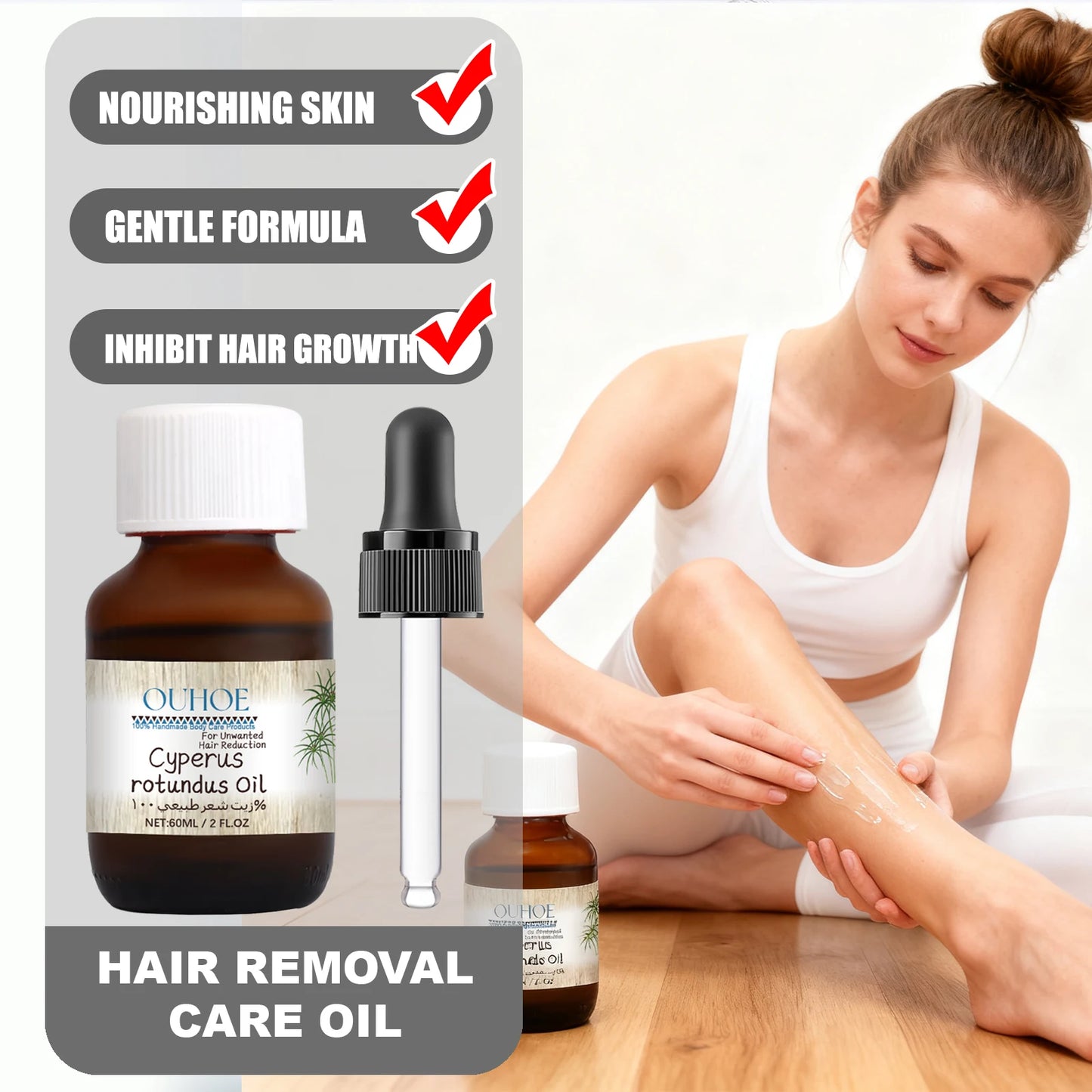 OUHOE Hair Removal Care Oil Inhibit Hair Growth Gentle Formula Nourishing Skin Make Softer Hydrated Suit for Postoperative Care