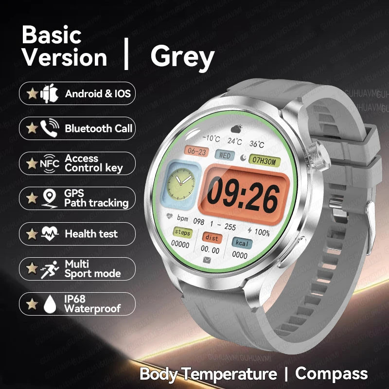New 1.85"AMOLED NFC GPS Smart Watches For man IP68 Waterproof Blood Pressure Body Temperature Sport Fitness tracker Smart Watch