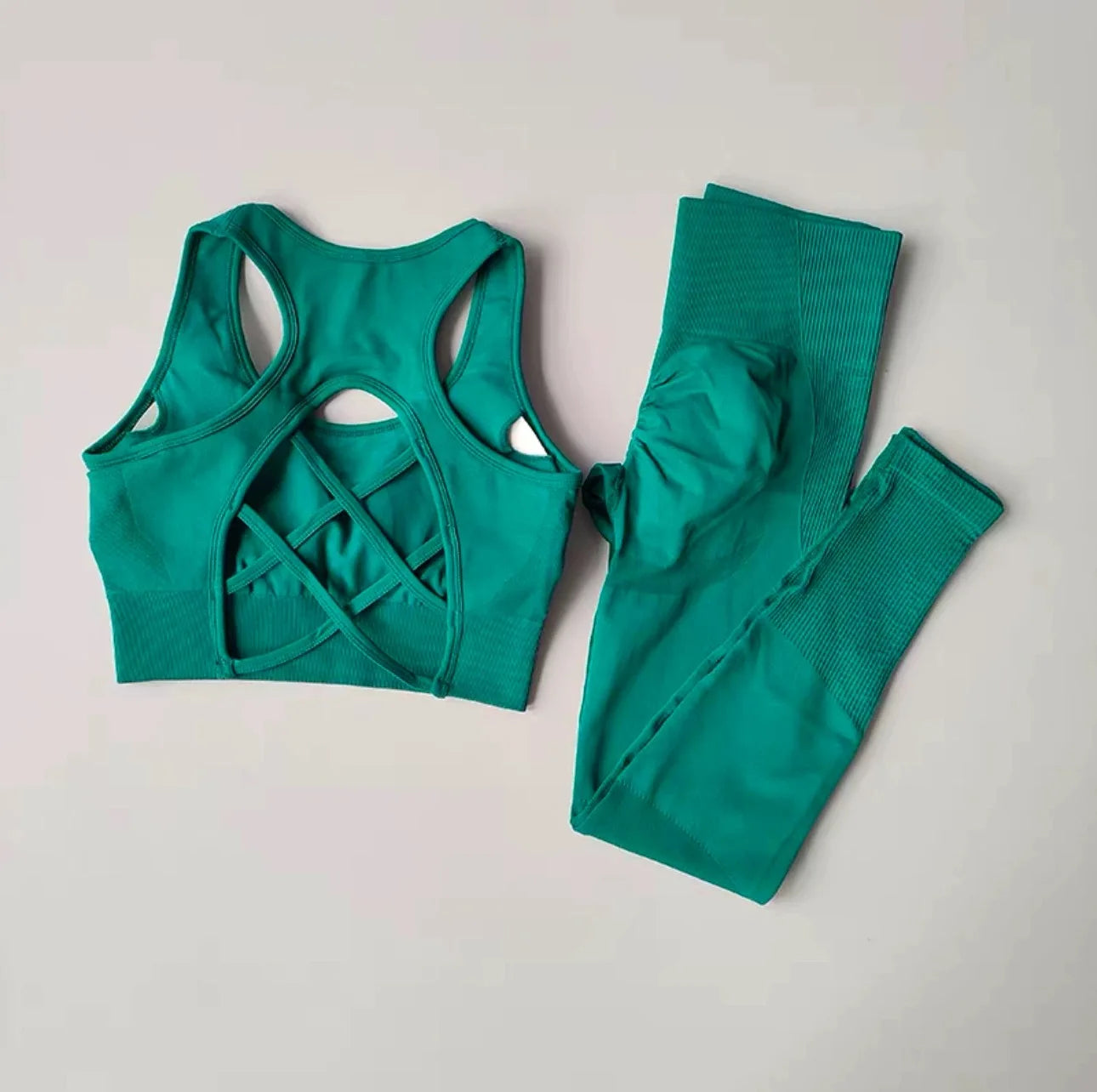 Women's yoga exercise set, cross belt backless sports bra paired with hip lifting and high waist yoga fitness pants
