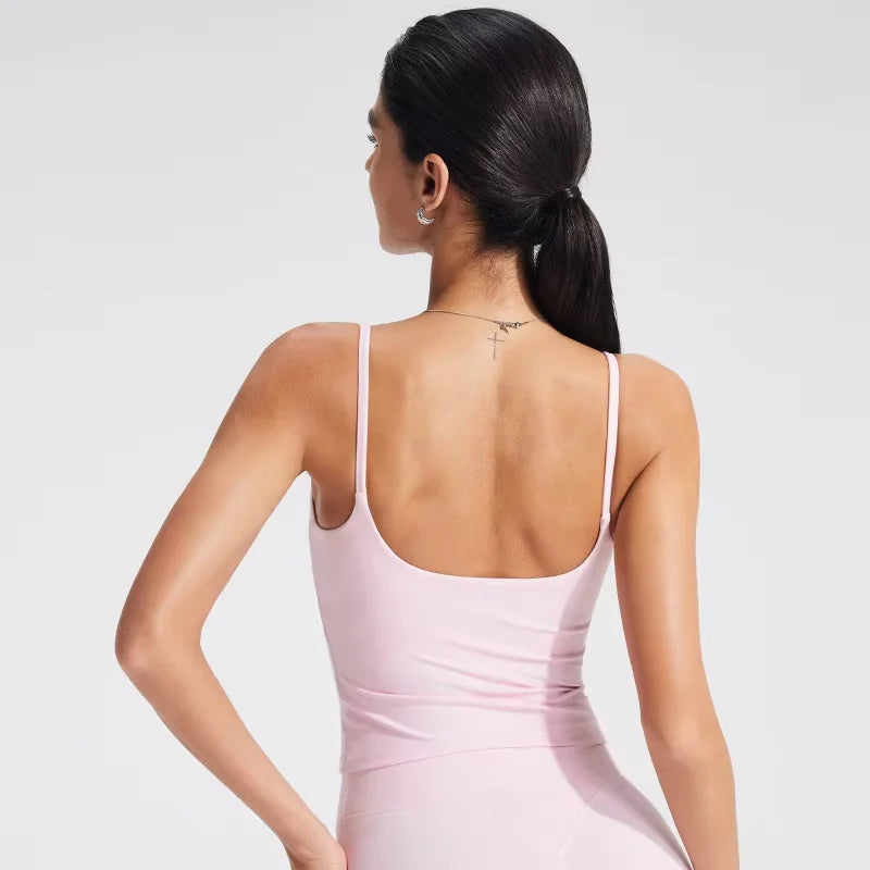 BLAZEMOVE SoftMotion Strappy Mid Vest with Built in Bra Shelf Women Gym Tank Top Naked-feel Workout Fitness Pilate Yoga Camisole