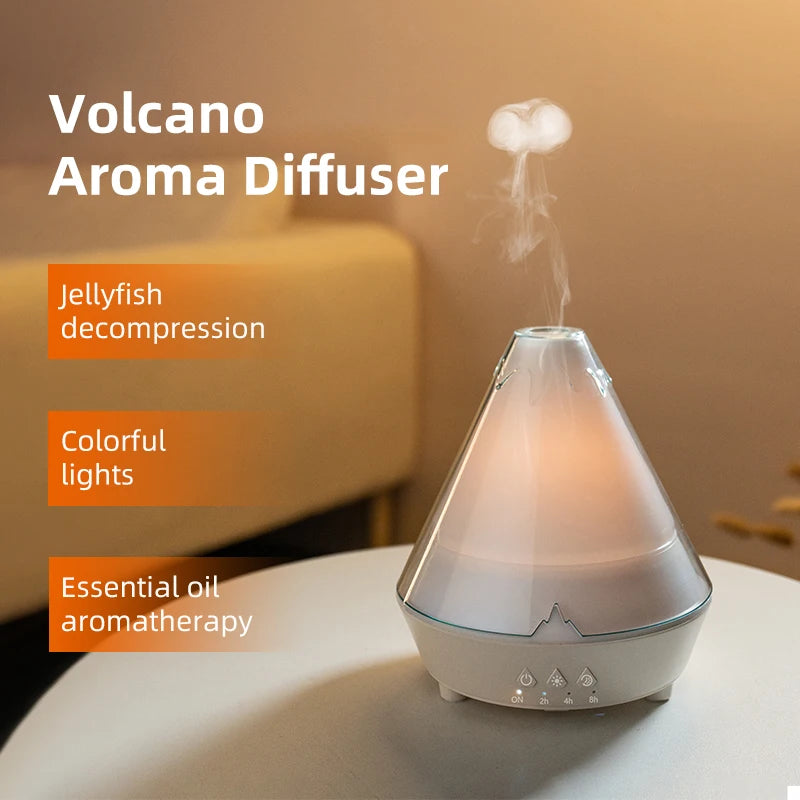 7 Colors Gradient Light Simulated Volcano Aroma Diffuser Jellyfish Smoke Ring Air Humidifier USB Aromatherapy Oil Diffuser