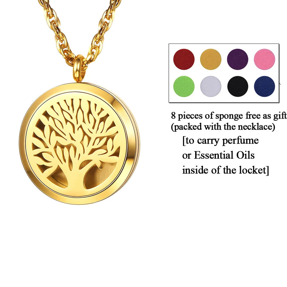 U7 37mm Round Perfume Diffuser Necklace for Man Woman Stainless Steel Essential Oil Locket Aromatherapy Anxiety Relief Jewelry